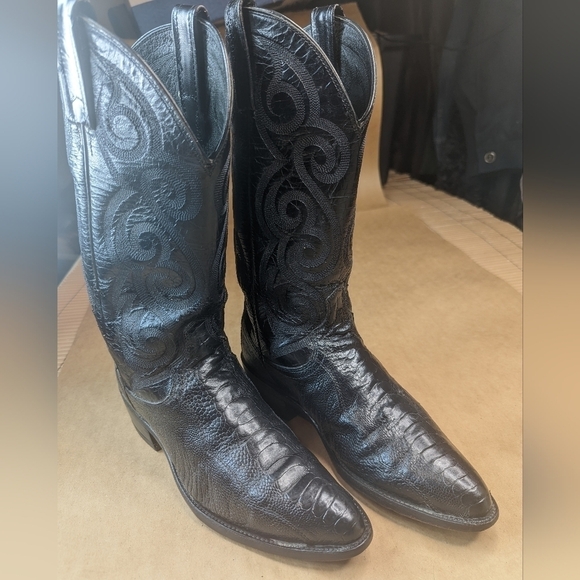 Dan Post boots men's size 7D black Exotic Full Ostrich Leg Western cowboy boots. - Picture 3 of 11